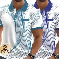 OUKU Men's Graphic Geometric Polo Short Sleeve Polo Shirts Collared Shirts Business Casual Outdoor Business Athleisure Daily Wear Pocket 3D Print Buttons Summer Black + blue Light blue + blue Red + Black