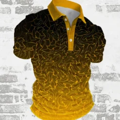 Best OUKU Men's Graphic Golf Shirt Short Sleeve Polo Shirts Collared Shirts Casual Vacation Wear Rave Wear Party Outfits Buttons 3D Print Summer Spring Golden yellow Light Green Green