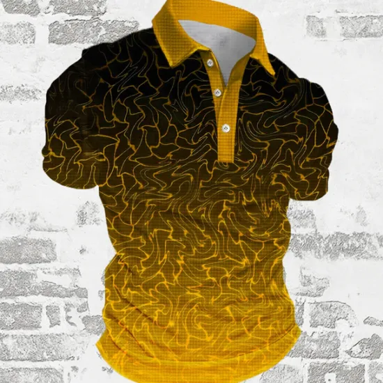 Best OUKU Men's Graphic Golf Shirt Short Sleeve Polo Shirts Collared Shirts Casual Vacation Wear Rave Wear Party Outfits Buttons 3D Print Summer Spring Golden yellow Light Green Green