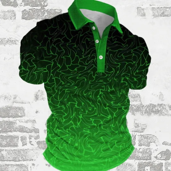 Best OUKU Men's Graphic Golf Shirt Short Sleeve Polo Shirts Collared Shirts Casual Vacation Wear Rave Wear Party Outfits Buttons 3D Print Summer Spring Golden yellow Light Green Green