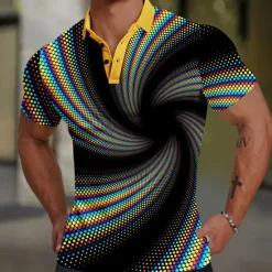 Discount OUKU Men's Graphic Golf Shirt Short Sleeve Polo Shirts Collared Shirts Casual Vacation Wear Rave Wear Party Outfits Buttons 3D Print Summer Black