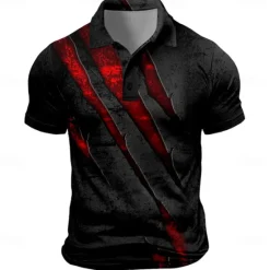 Clearance OUKU Men's Graphic Golf Shirt Short Sleeve Polo Shirts Collared Shirts Vacation Wear Rave Wear Party Outfits Buttons 3D Print Summer Spring Black Blue Purple