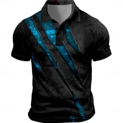 Clearance OUKU Men's Graphic Golf Shirt Short Sleeve Polo Shirts Collared Shirts Vacation Wear Rave Wear Party Outfits Buttons 3D Print Summer Spring Black Blue Purple