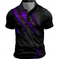 Clearance OUKU Men's Graphic Golf Shirt Short Sleeve Polo Shirts Collared Shirts Vacation Wear Rave Wear Party Outfits Buttons 3D Print Summer Spring Black Blue Purple