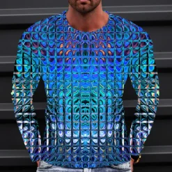 Clearance OUKU Men's Graphic Gradient Metallic Shirt T Shirt Long Sleeve T shirt 3D Print Crew Neck Shirt Vintage Fashion Designer Outdoor Daily Sports 1 2 3 Spring & Fall Clothing Apparel S M L XL 2XL 3XL 4XL