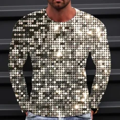 Clearance OUKU Men's Graphic Gradient Metallic Shirt T Shirt Long Sleeve T shirt 3D Print Crew Neck Shirt Vintage Fashion Designer Outdoor Daily Sports 1 2 3 Spring & Fall Clothing Apparel S M L XL 2XL 3XL 4XL