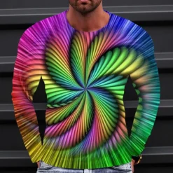 Clearance OUKU Men's Graphic Gradient Metallic Shirt T Shirt Long Sleeve T shirt 3D Print Crew Neck Shirt Vintage Fashion Designer Outdoor Daily Sports 1 2 3 Spring & Fall Clothing Apparel S M L XL 2XL 3XL 4XL