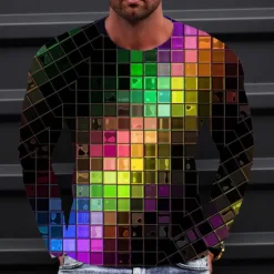 Clearance OUKU Men's Graphic Gradient Metallic Shirt T Shirt Long Sleeve T shirt 3D Print Crew Neck Shirt Vintage Fashion Designer Outdoor Daily Sports 1 2 3 Spring & Fall Clothing Apparel S M L XL 2XL 3XL 4XL
