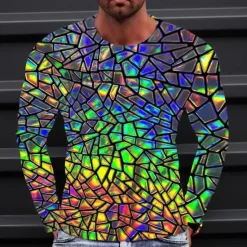 Clearance OUKU Men's Graphic Gradient Metallic Shirt T Shirt Long Sleeve T shirt 3D Print Crew Neck Shirt Vintage Fashion Designer Outdoor Daily Sports 1 2 3 Spring & Fall Clothing Apparel S M L XL 2XL 3XL 4XL
