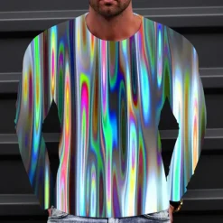 Clearance OUKU Men's Graphic Gradient Metallic Shirt T Shirt Long Sleeve T shirt 3D Print Crew Neck Shirt Vintage Fashion Designer Outdoor Daily Sports 1 2 3 Spring & Fall Clothing Apparel S M L XL 2XL 3XL 4XL