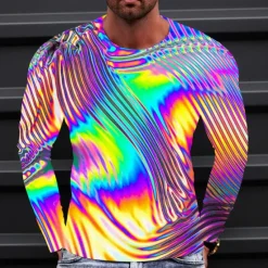 Clearance OUKU Men's Graphic Gradient Metallic Shirt T Shirt Long Sleeve T shirt 3D Print Crew Neck Shirt Vintage Fashion Designer Outdoor Daily Sports 1 2 3 Spring & Fall Clothing Apparel S M L XL 2XL 3XL 4XL