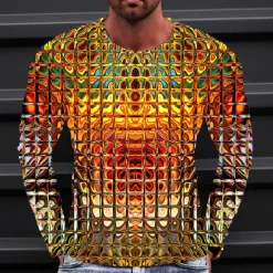 Clearance OUKU Men's Graphic Gradient Metallic Shirt T Shirt Long Sleeve T shirt 3D Print Crew Neck Shirt Vintage Fashion Designer Outdoor Daily Sports 1 2 3 Spring & Fall Clothing Apparel S M L XL 2XL 3XL 4XL