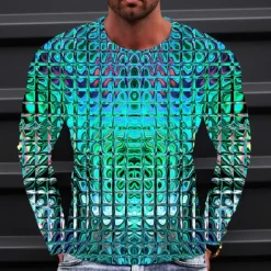 Clearance OUKU Men's Graphic Gradient Metallic Shirt T Shirt Long Sleeve T shirt 3D Print Crew Neck Shirt Vintage Fashion Designer Outdoor Daily Sports 1 2 3 Spring & Fall Clothing Apparel S M L XL 2XL 3XL 4XL