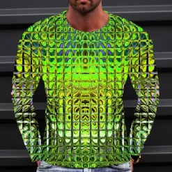 Clearance OUKU Men's Graphic Gradient Metallic Shirt T Shirt Long Sleeve T shirt 3D Print Crew Neck Shirt Vintage Fashion Designer Outdoor Daily Sports 1 2 3 Spring & Fall Clothing Apparel S M L XL 2XL 3XL 4XL