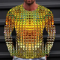 Clearance OUKU Men's Graphic Gradient Metallic Shirt T Shirt Long Sleeve T shirt 3D Print Crew Neck Shirt Vintage Fashion Designer Outdoor Daily Sports 1 2 3 Spring & Fall Clothing Apparel S M L XL 2XL 3XL 4XL