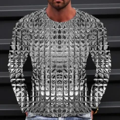 Clearance OUKU Men's Graphic Gradient Metallic Shirt T Shirt Long Sleeve T shirt 3D Print Crew Neck Shirt Vintage Fashion Designer Outdoor Daily Sports 1 2 3 Spring & Fall Clothing Apparel S M L XL 2XL 3XL 4XL