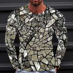 Clearance OUKU Men's Graphic Gradient Metallic Shirt T Shirt Long Sleeve T shirt 3D Print Crew Neck Shirt Vintage Fashion Designer Outdoor Daily Sports 1 2 3 Spring & Fall Clothing Apparel S M L XL 2XL 3XL 4XL