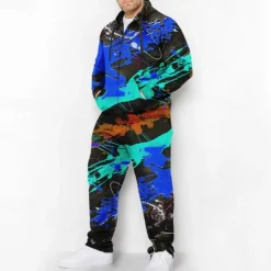Outlet OUKU Men's Graphic Graffiti 2pcs 3D Sweatshirt Sets Tracksuit Zip Up Hoodies Long Sleeve Long pants Hooded Fashion Designer Casual Daily Sports Going out 3D Print Spring & Fall Yellow Blue Orange