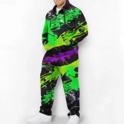 Outlet OUKU Men's Graphic Graffiti 2pcs 3D Sweatshirt Sets Tracksuit Zip Up Hoodies Long Sleeve Long pants Hooded Fashion Designer Casual Daily Sports Going out 3D Print Spring & Fall Yellow Blue Orange