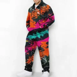 Outlet OUKU Men's Graphic Graffiti 2pcs 3D Sweatshirt Sets Tracksuit Zip Up Hoodies Long Sleeve Long pants Hooded Fashion Designer Casual Daily Sports Going out 3D Print Spring & Fall Yellow Blue Orange