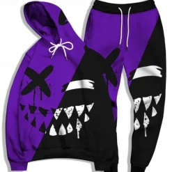 OUKU Men's Graphic Grimace 2pcs 3D Sweatshirt Sets Tracksuit Hoodies Long Sleeve Long pants Hooded Streetwear Basic Casual Sports & Outdoor Casual Sports Print Spring Fall Light Yellow Yellow / Black