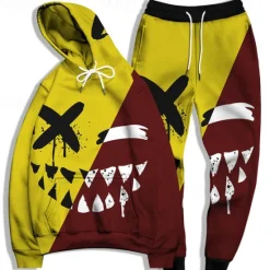 OUKU Men's Graphic Grimace 2pcs 3D Sweatshirt Sets Tracksuit Hoodies Long Sleeve Long pants Hooded Streetwear Basic Casual Sports & Outdoor Casual Sports Print Spring Fall Light Yellow Yellow / Black
