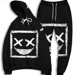 OUKU Men's Graphic Grimace 2pcs 3D Sweatshirt Sets Tracksuit Hoodies Long Sleeve Long pants Hooded Streetwear Basic Casual Sports & Outdoor Casual Sports Print Spring Fall Light Yellow Yellow / Black