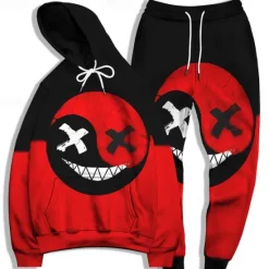 OUKU Men's Graphic Grimace 2pcs 3D Sweatshirt Sets Tracksuit Hoodies Long Sleeve Long pants Hooded Streetwear Basic Casual Sports & Outdoor Casual Sports Print Spring Fall Light Yellow Yellow / Black