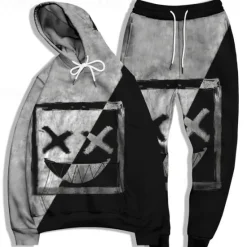 OUKU Men's Graphic Grimace 2pcs 3D Sweatshirt Sets Tracksuit Hoodies Long Sleeve Long pants Hooded Streetwear Basic Casual Sports & Outdoor Casual Sports Print Spring Fall Light Yellow Yellow / Black