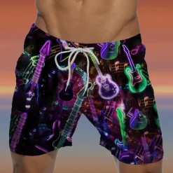 Online OUKU Men's Graphic Guitar Musical Instrument Swim Trunks Swim Shorts Board Shorts Mid Waist Hawaiian Designer Boho Casual Daily Holiday Drawstring with Mesh lining Elastic Waist Designer Clothing Apparel