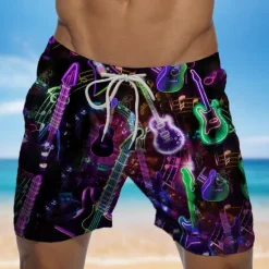 Online OUKU Men's Graphic Guitar Musical Instrument Swim Trunks Swim Shorts Board Shorts Mid Waist Hawaiian Designer Boho Casual Daily Holiday Drawstring with Mesh lining Elastic Waist Designer Clothing Apparel