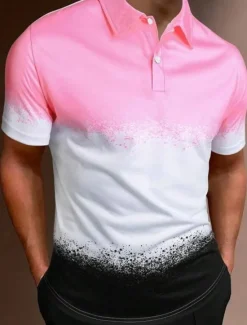 Best OUKU Men's Graphic Hawaiian Polo Shirts Golf Shirt Short Sleeve Polo Shirts Collared Shirts Casual Beach Wear Vacation Wear Tropical Wear Party Outfits Buttons 3D Print Yellow Pink Red