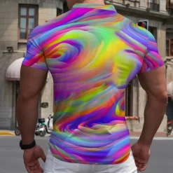 Hot OUKU Men's Graphic Hawaiian Polo Shirts Golf Shirt Short Sleeve Polo Shirts Collared Shirts Casual Beach Wear Vacation Wear Party Outfits 3D Print Quarter Zip Polo Blue Purple Green