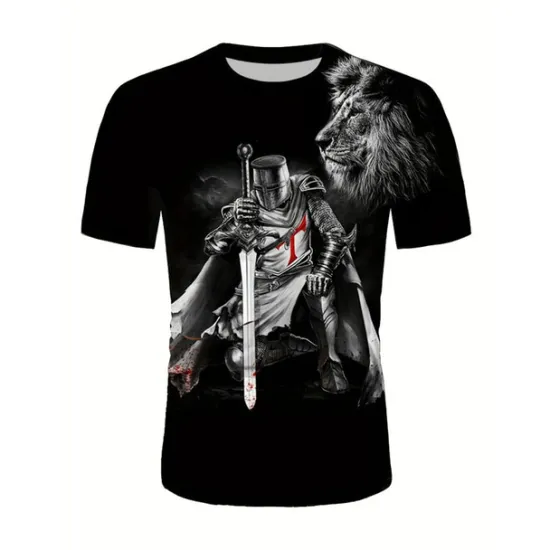 New OUKU Men's Graphic Knights Templar T Shirt Christian T Shirts Short Sleeve T shirt 3D Print Crew Neck Shirt Vintage Fashion Designer Outdoor Daily Sports Black Spring & Summer Clothing Black And White