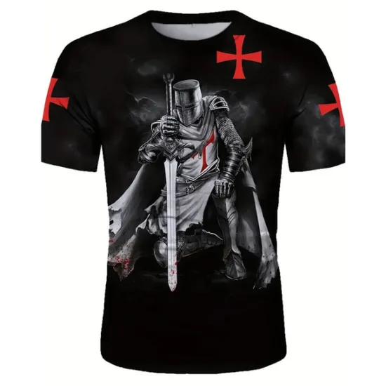 New OUKU Men's Graphic Knights Templar T Shirt Christian T Shirts Short Sleeve T shirt 3D Print Crew Neck Shirt Vintage Fashion Designer Outdoor Daily Sports Black Spring & Summer Clothing Black And White