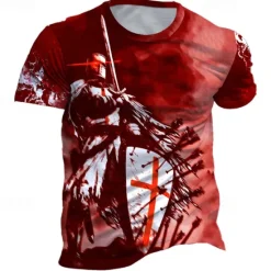Best OUKU Men's Graphic Knights Templar T Shirt Short Sleeve T shirt 3D Print Crew Neck Shirt Daily Designer Retro Vintage Sports Outdoor Holiday Going out Red Blue Brown Spring & Summer Clothing Apparel S M L