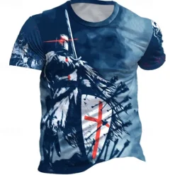 Best OUKU Men's Graphic Knights Templar T Shirt Short Sleeve T shirt 3D Print Crew Neck Shirt Daily Designer Retro Vintage Sports Outdoor Holiday Going out Red Blue Brown Spring & Summer Clothing Apparel S M L