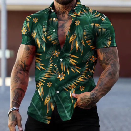 Best OUKU Men's Graphic Leaves Tropical Plants Shirt Summer Hawaiian Shirt Aloha Shirt Short Sleeve Shirt Turndown Fashion Designer Casual Street Daily Holiday Red green Black Black / Purple 3D Print S M L