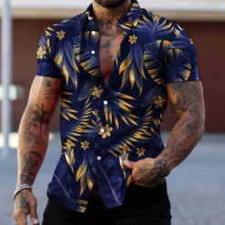 Best OUKU Men's Graphic Leaves Tropical Plants Shirt Summer Hawaiian Shirt Aloha Shirt Short Sleeve Shirt Turndown Fashion Designer Casual Street Daily Holiday Red green Black Black / Purple 3D Print S M L
