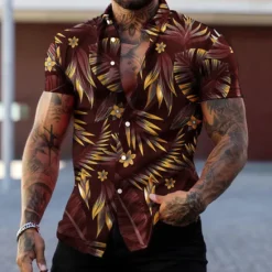 Best OUKU Men's Graphic Leaves Tropical Plants Shirt Summer Hawaiian Shirt Aloha Shirt Short Sleeve Shirt Turndown Fashion Designer Casual Street Daily Holiday Red green Black Black / Purple 3D Print S M L