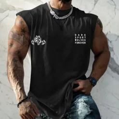 Clearance OUKU Men's Graphic Letter Gym Tank Top Vest Top Undershirt Casual Style Classic Style Sleeveless T shirt Hot Stamping Crew Neck Shirt Sports Lightweight Big and Tall Vacation Casual Daily Black White Navy