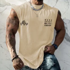 Clearance OUKU Men's Graphic Letter Gym Tank Top Vest Top Undershirt Casual Style Classic Style Sleeveless T shirt Hot Stamping Crew Neck Shirt Sports Lightweight Big and Tall Vacation Casual Daily Black White Navy