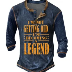 Hot OUKU Men's Graphic Letter Henley Shirt Tee Long Sleeve 3D Print Fashion Designer Comfortable Outdoor Casual Daily Spring & Fall Henley Henley T-Shirt Blue