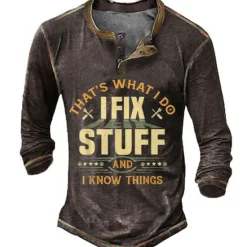 Outlet OUKU Men's Graphic Letter Henley Shirt Tee Long Sleeve 3D Print Fashion Designer Comfortable Outdoor Casual Daily Spring & Fall Black Blue Green Coffee Henley Henley T-Shirt