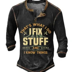 Outlet OUKU Men's Graphic Letter Henley Shirt Tee Long Sleeve 3D Print Fashion Designer Comfortable Outdoor Casual Daily Spring & Fall Black Blue Green Coffee Henley Henley T-Shirt