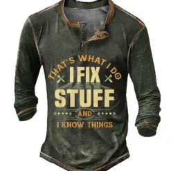 Outlet OUKU Men's Graphic Letter Henley Shirt Tee Long Sleeve 3D Print Fashion Designer Comfortable Outdoor Casual Daily Spring & Fall Black Blue Green Coffee Henley Henley T-Shirt