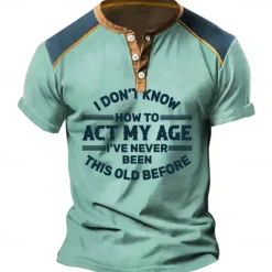 Clearance OUKU Men's Graphic Letter Henley Shirt Short Sleeve 3D Print Fashion Designer Comfortable Outdoor Daily Summer Blue Green Khaki Army Green Gray Henley Henley T-Shirt