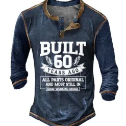 OUKU Men's Graphic Letter Henley Shirt Tee Long Sleeve 3D Print Fashion Comfortable Outdoor Casual Daily Spring & Fall Black Blue Brown Green Henley Henley T-Shirt
