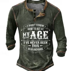 Clearance OUKU Men's Graphic Letter Henley Shirt Tee Long Sleeve 3D Print Fashion Designer Comfortable Outdoor Casual Daily Spring & Fall Black Blue Green Coffee Henley Henley T-Shirt