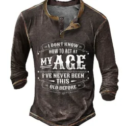 Clearance OUKU Men's Graphic Letter Henley Shirt Tee Long Sleeve 3D Print Fashion Designer Comfortable Outdoor Casual Daily Spring & Fall Black Blue Green Coffee Henley Henley T-Shirt